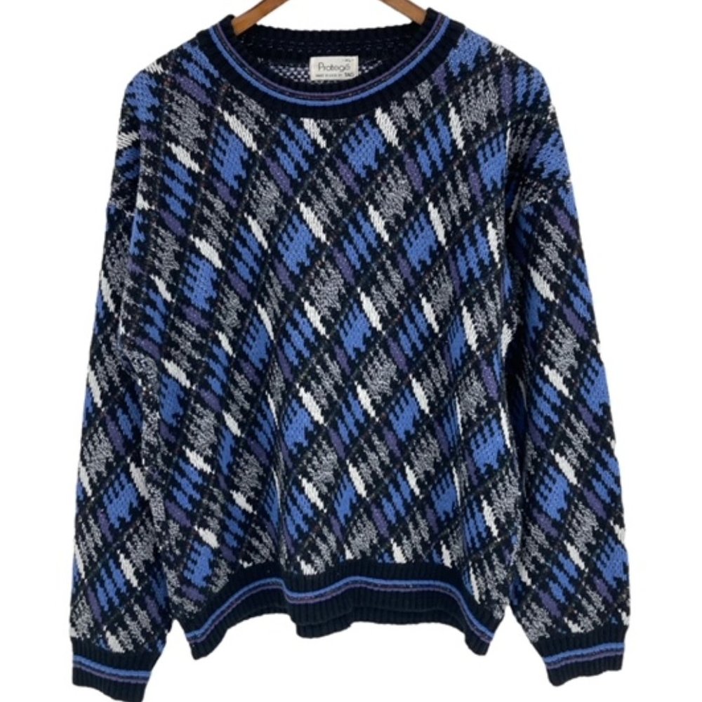 Vintage Protege 90's Chunky Knit Pullover Sweater Men's Size XL Funky Print Cozy
